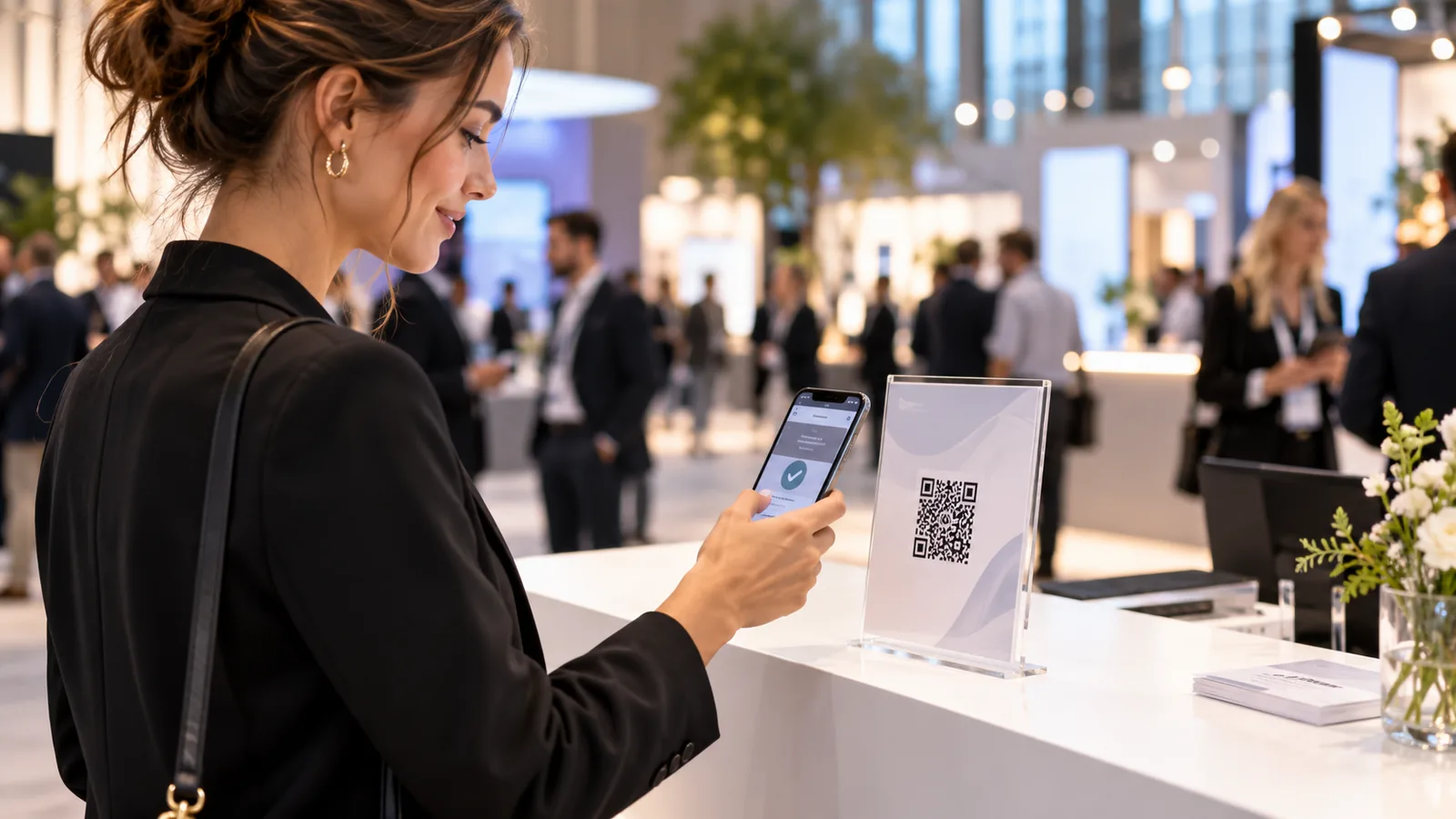 Visitor scanning a Wunderscan touchpoint at a trade show