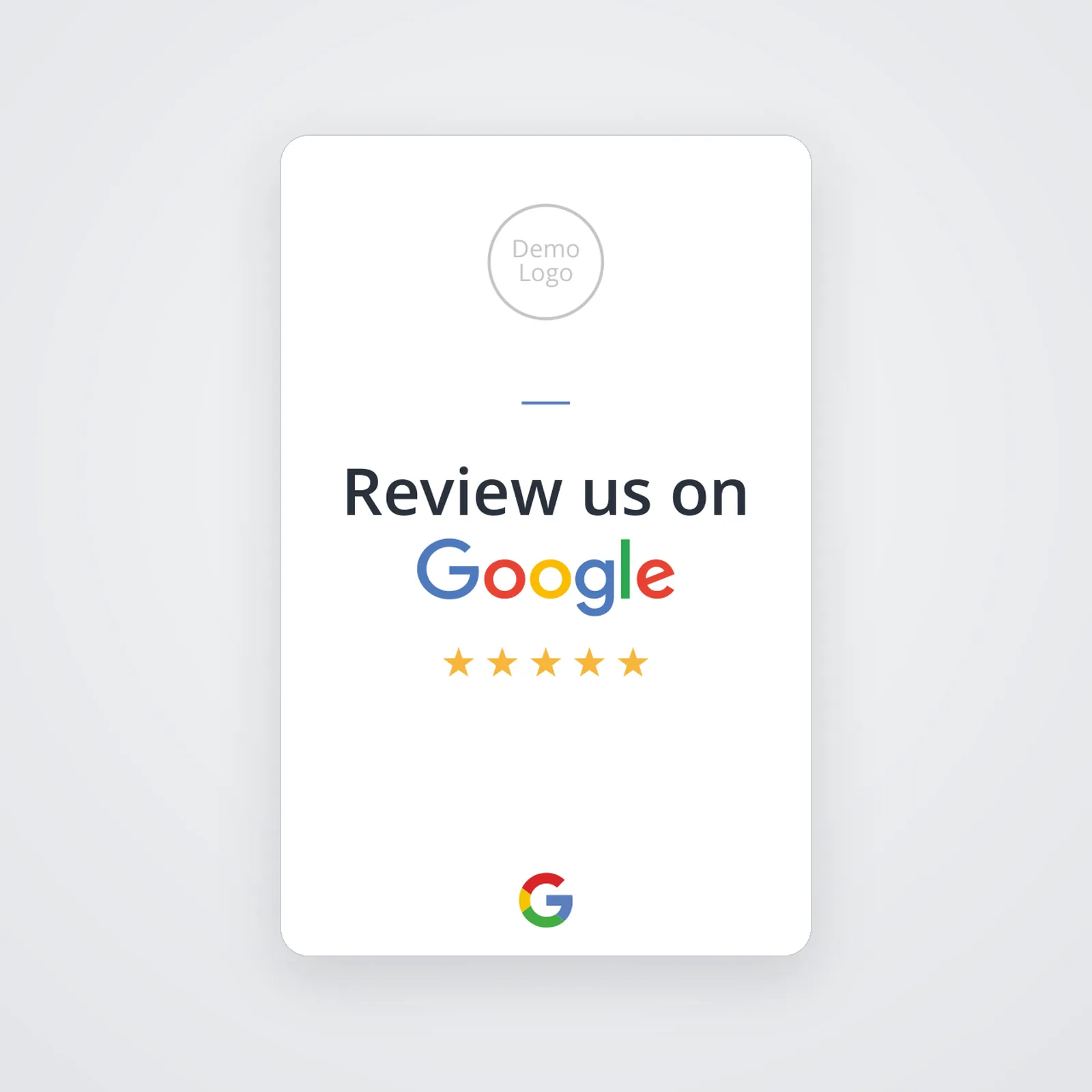 Front: logo, headline and 5-star cue