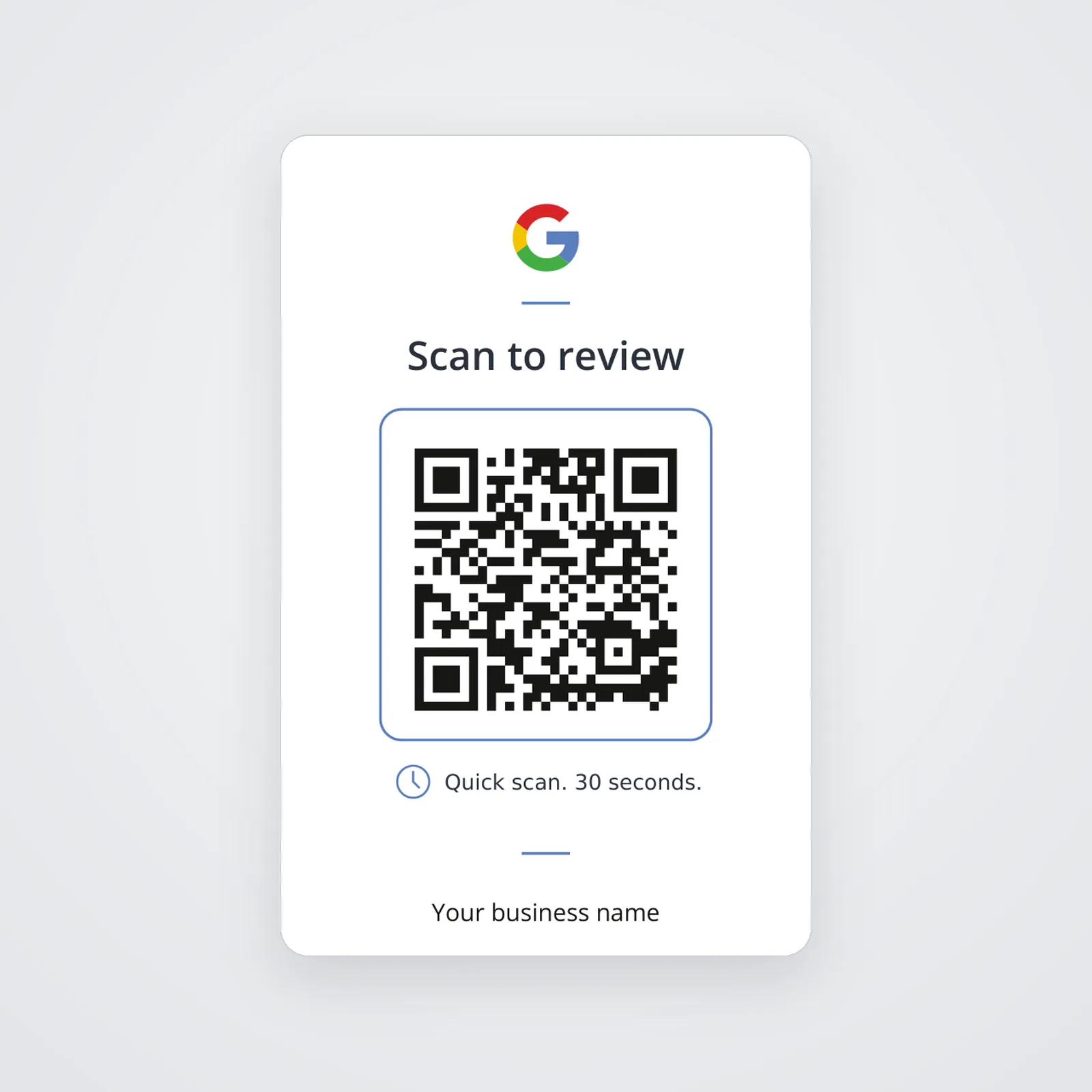 Back: QR code and your business name