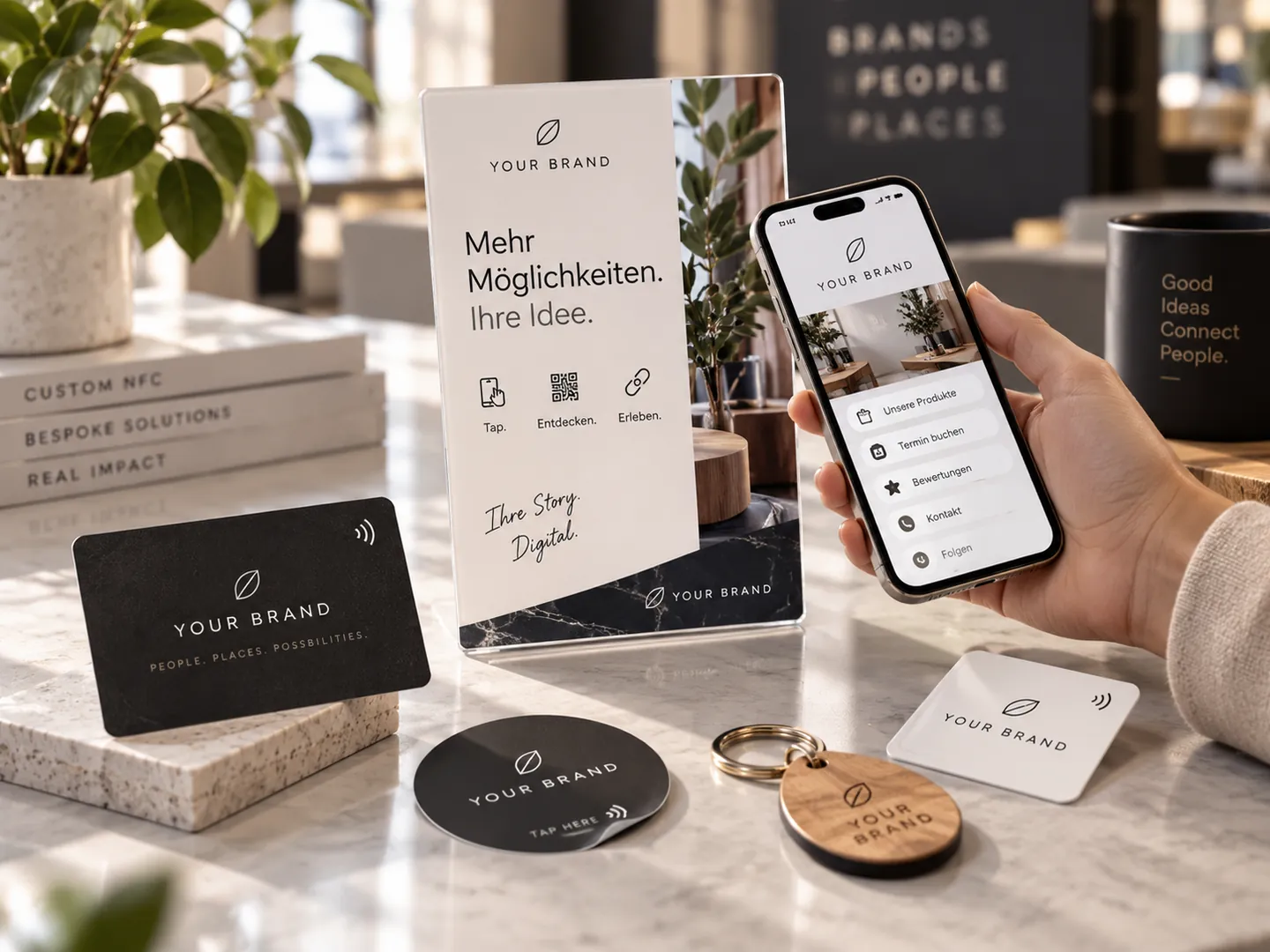 Individuelle NFC-Produkte als Karten, Aufsteller, Tags und Schlüsselanhänger