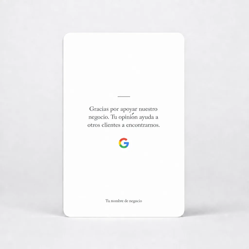 Reverso: mensaje de agradecimiento y el nombre de tu negocio