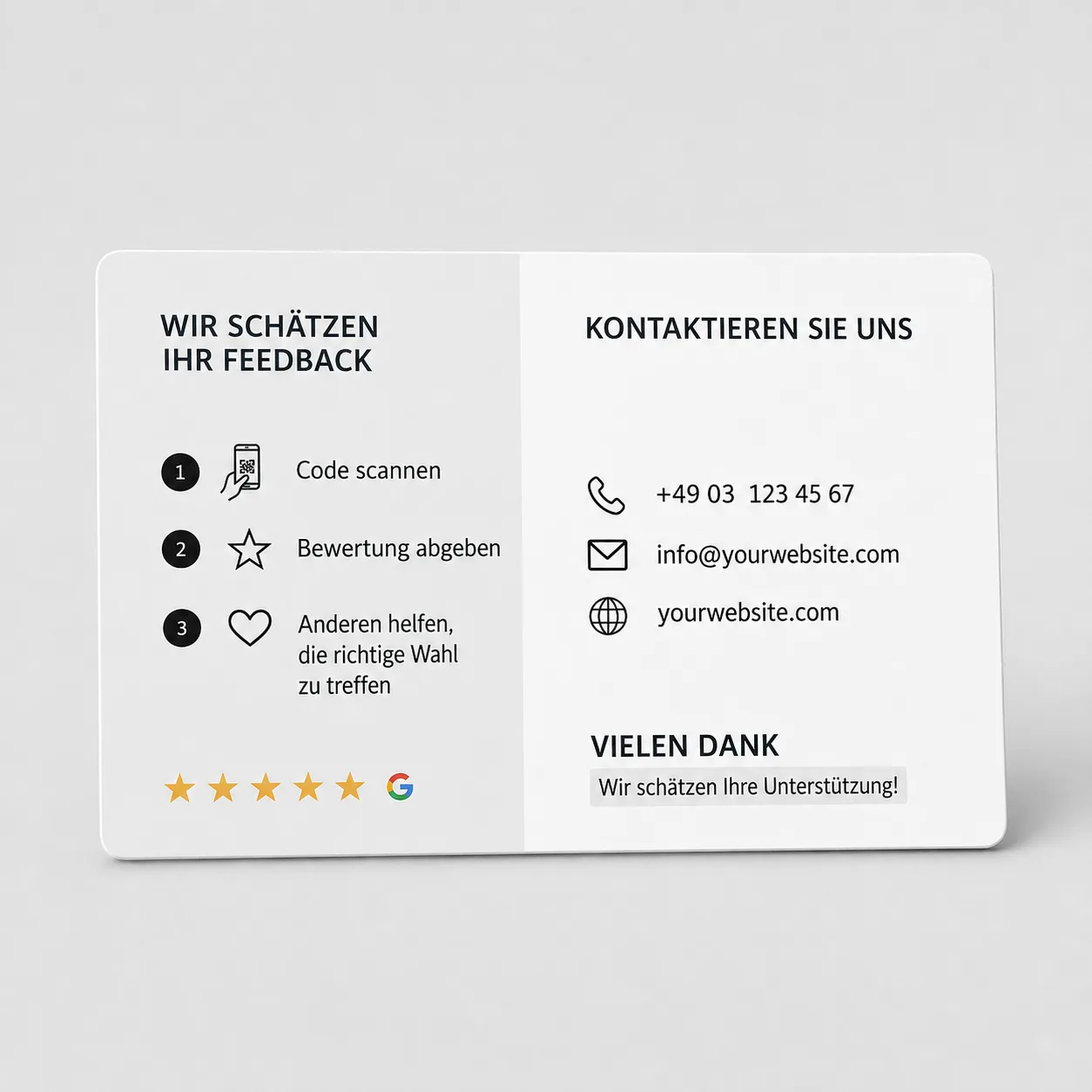 Rückseite: 3-Schritte-Anleitung und Deine Kontaktdaten