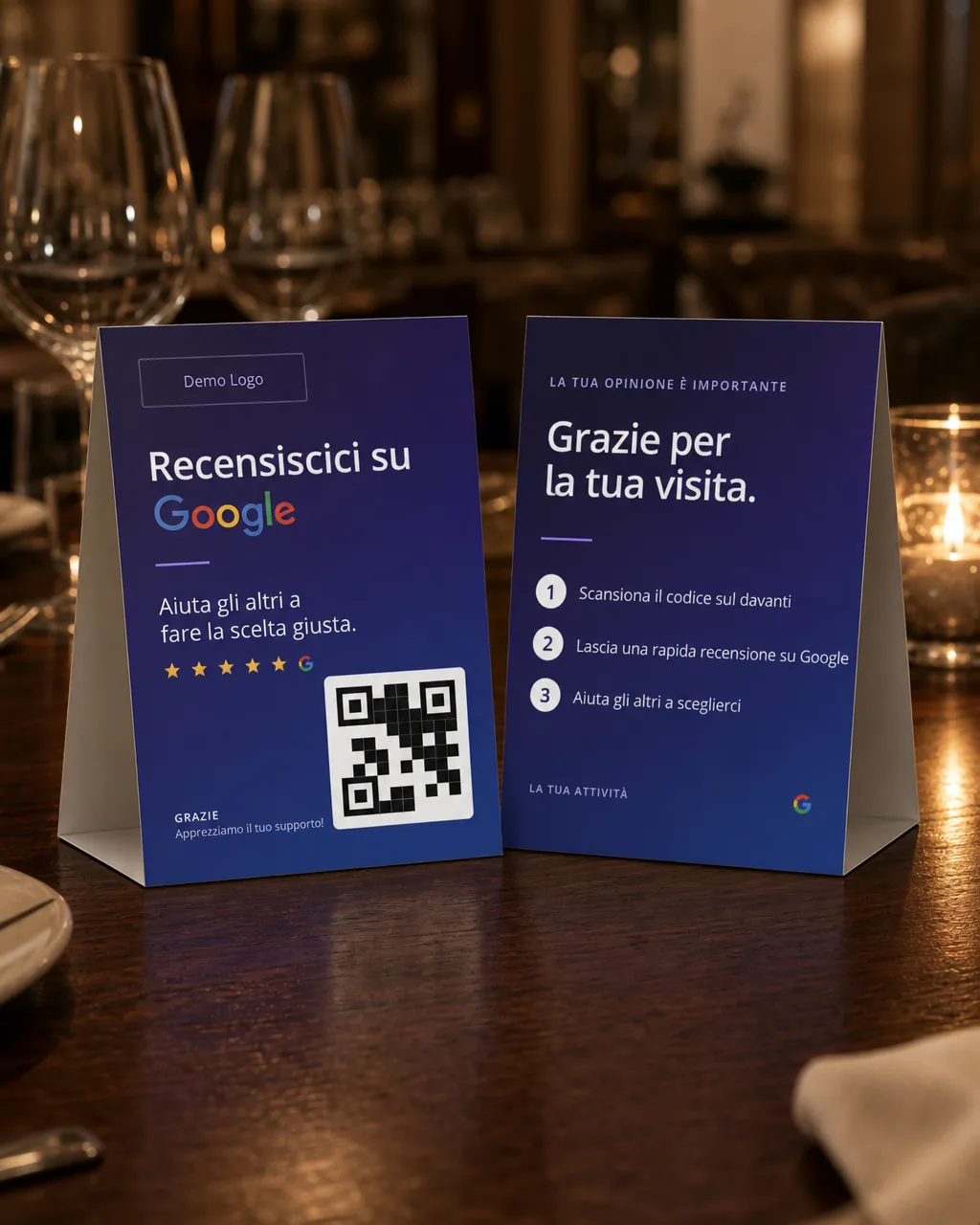 Posizionamento di un espositore recensioni su un tavolo