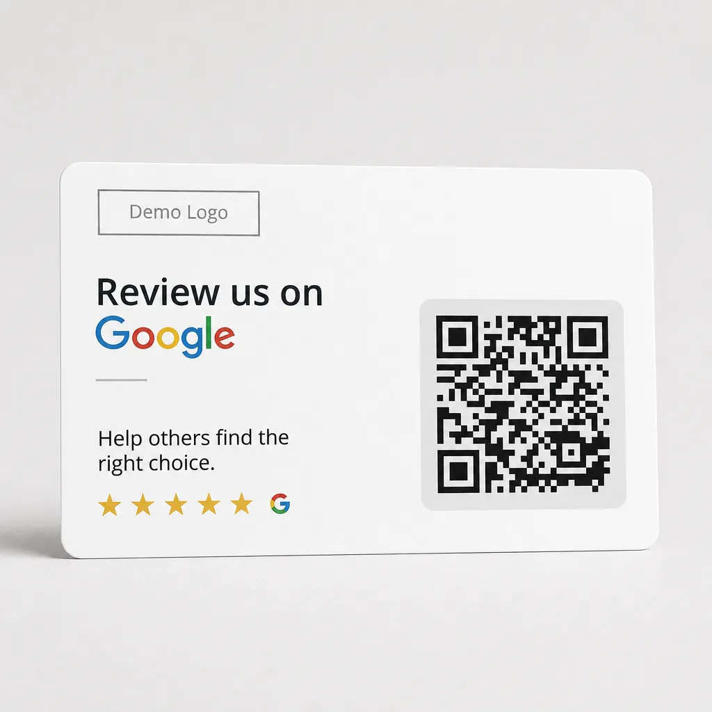 Front: logo, headline and QR code
