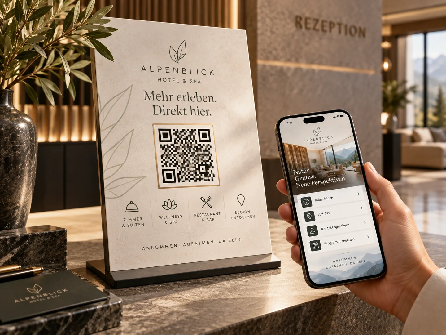 Individuelles QR-Code-Schild mit digitaler Hotelanwendung