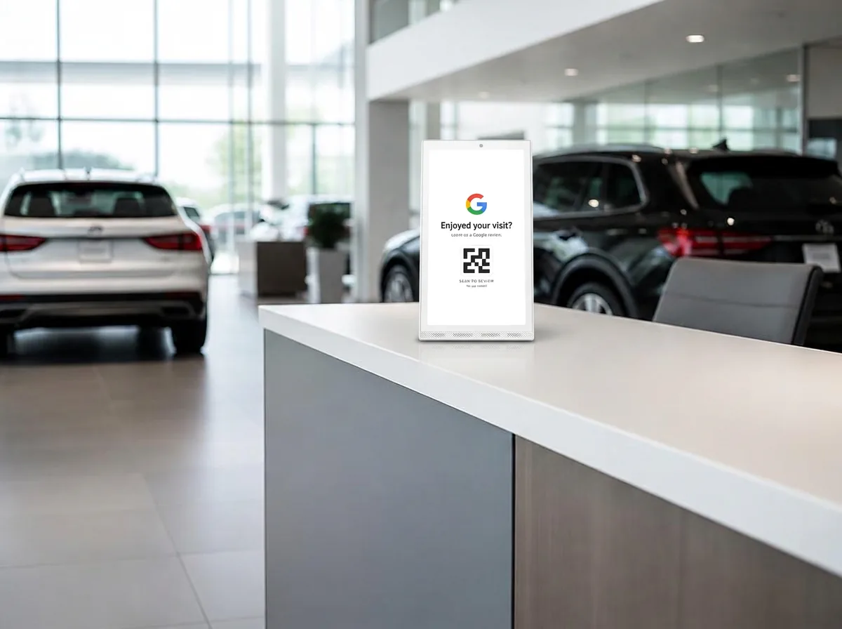 Digitaler Touchpoint an einem Fahrzeug im Showroom