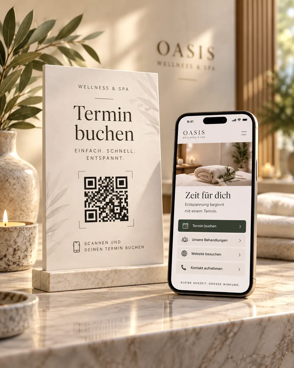 Wunderscan QR stand and digital booking in a wellness studio