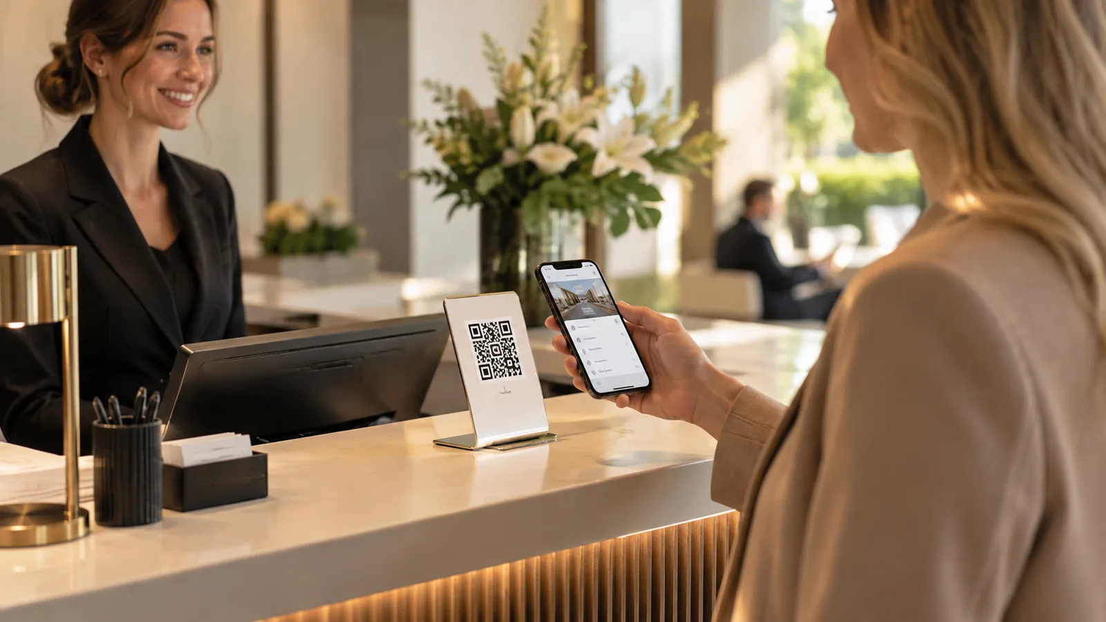 Customer using a Wunderscan QR touchpoint at a service counter