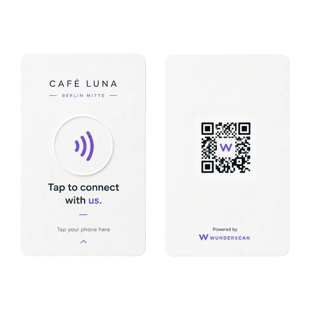 Wunderscan NFC card in white, front and back