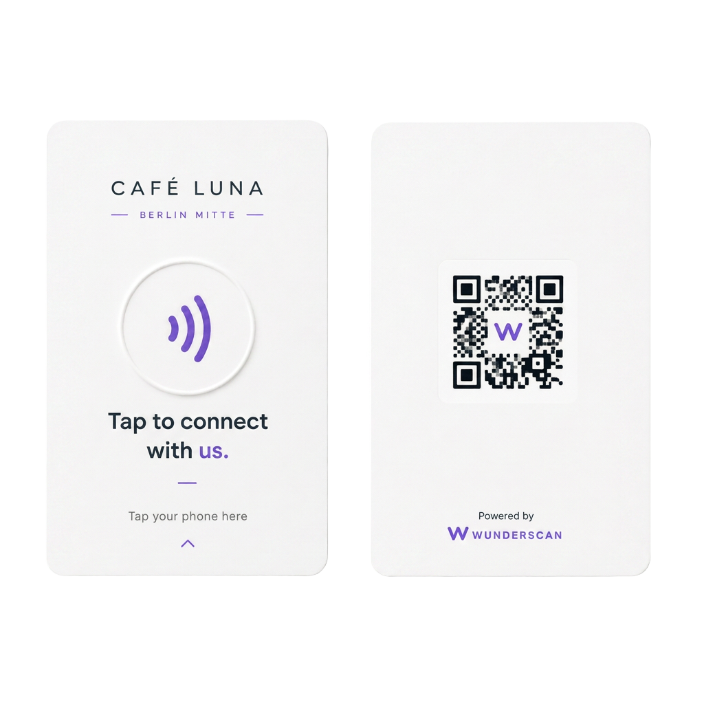 Wunderscan NFC card in white, front and back