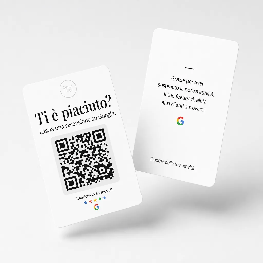 Consegna del biglietto recensioni a un cliente