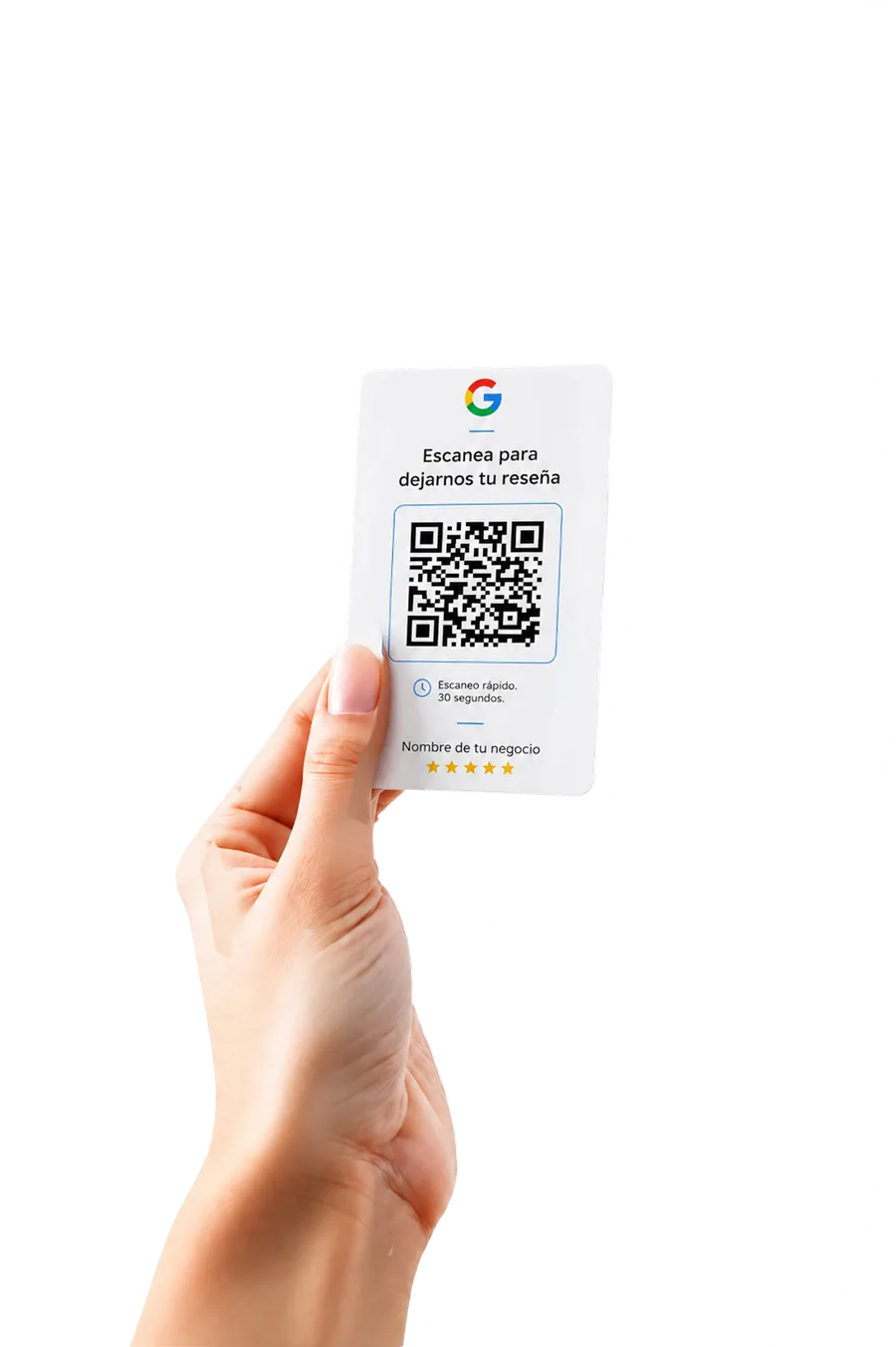 Mano sosteniendo una tarjeta NFC de reseña Wunderscan