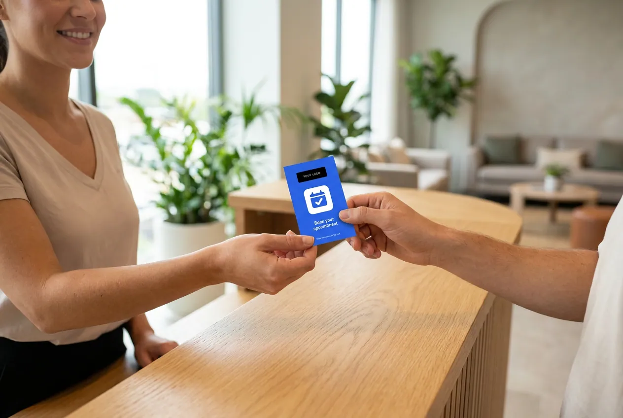 Fitness welcome desk — The welcome moment becomes a booking