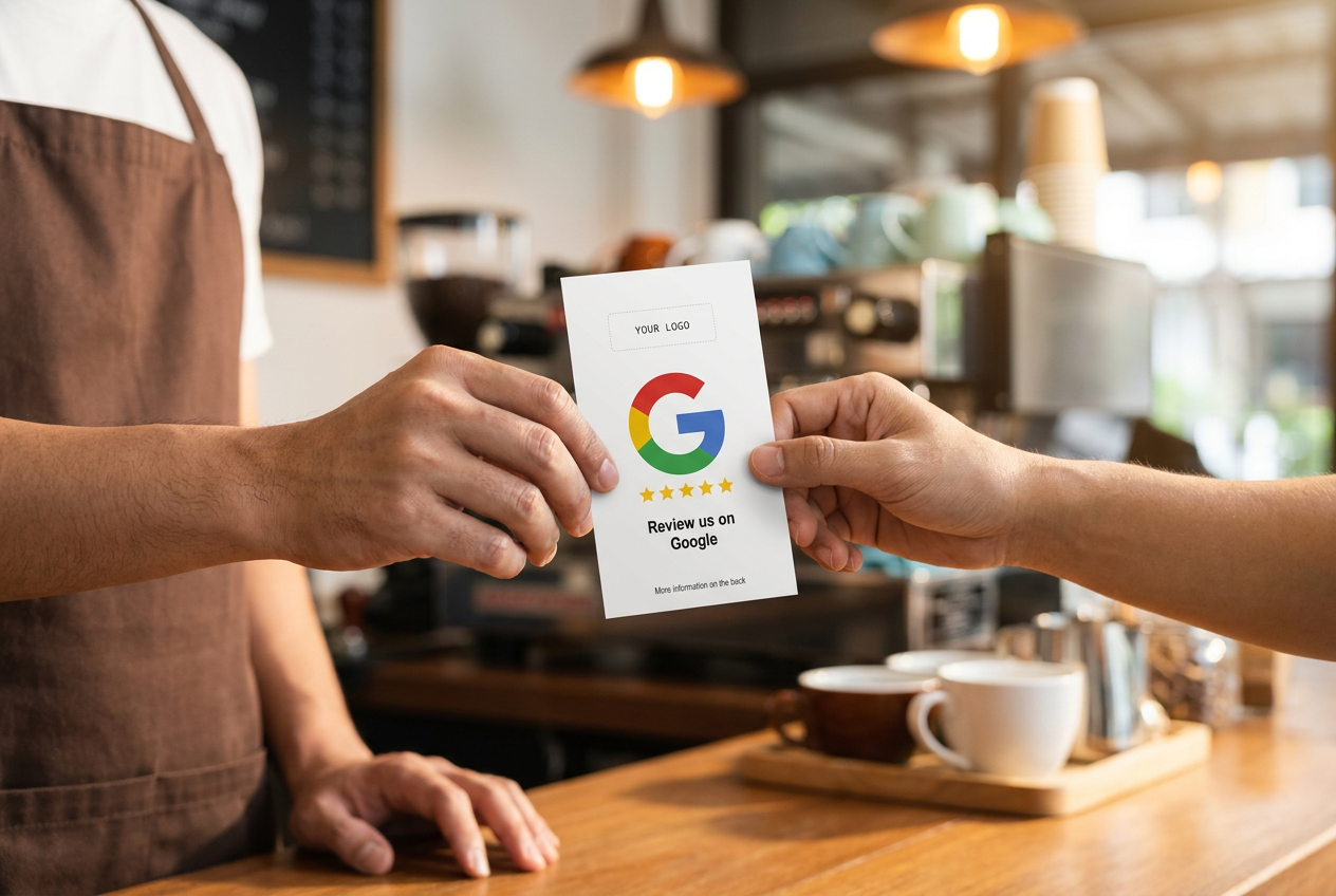 Google Review NFC Business Card handed over after a service
