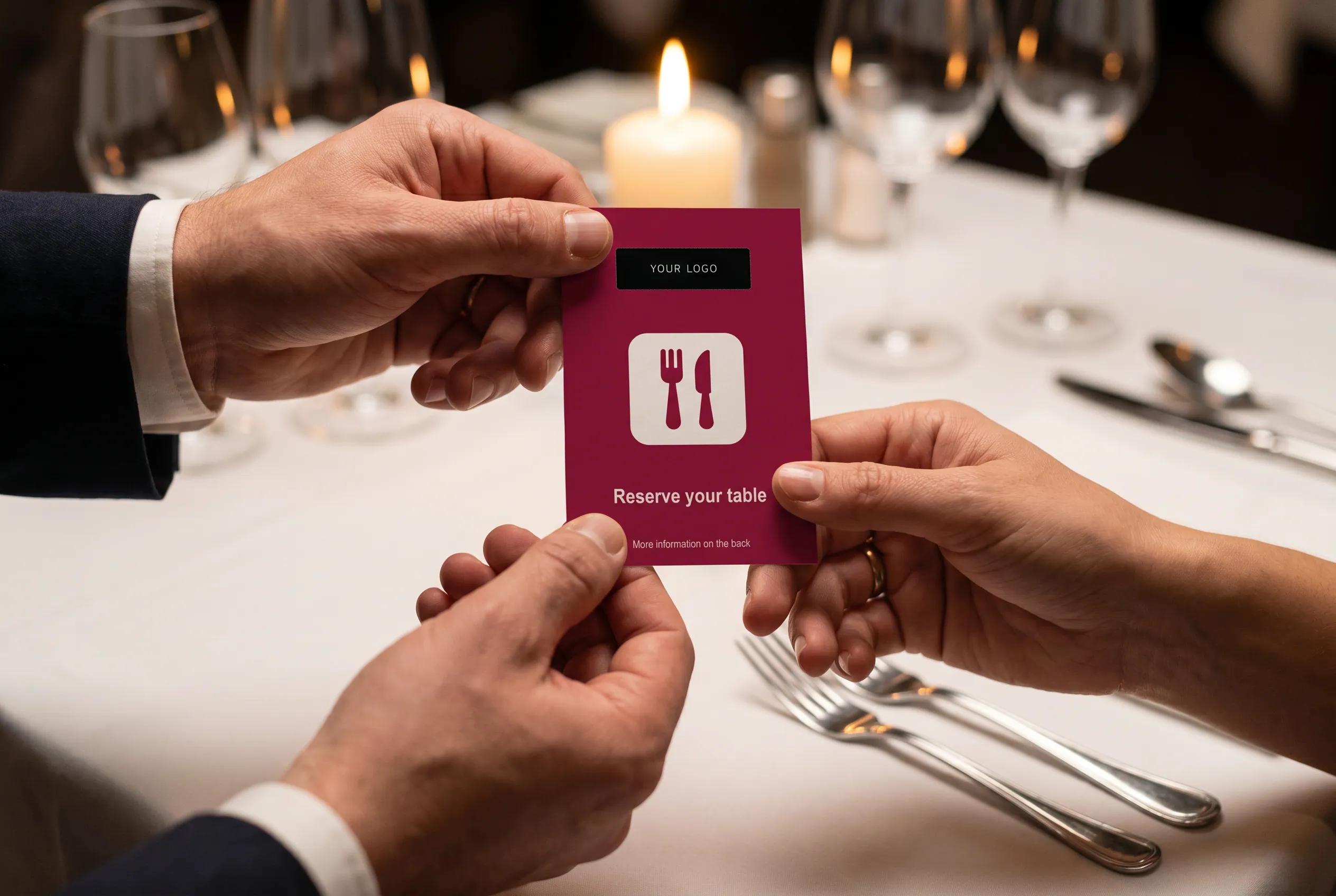 Concierge handing a QR card with OpenTable reservation link