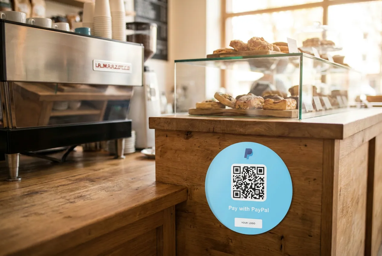Customer tapping a mirror sticker for PayPal payment