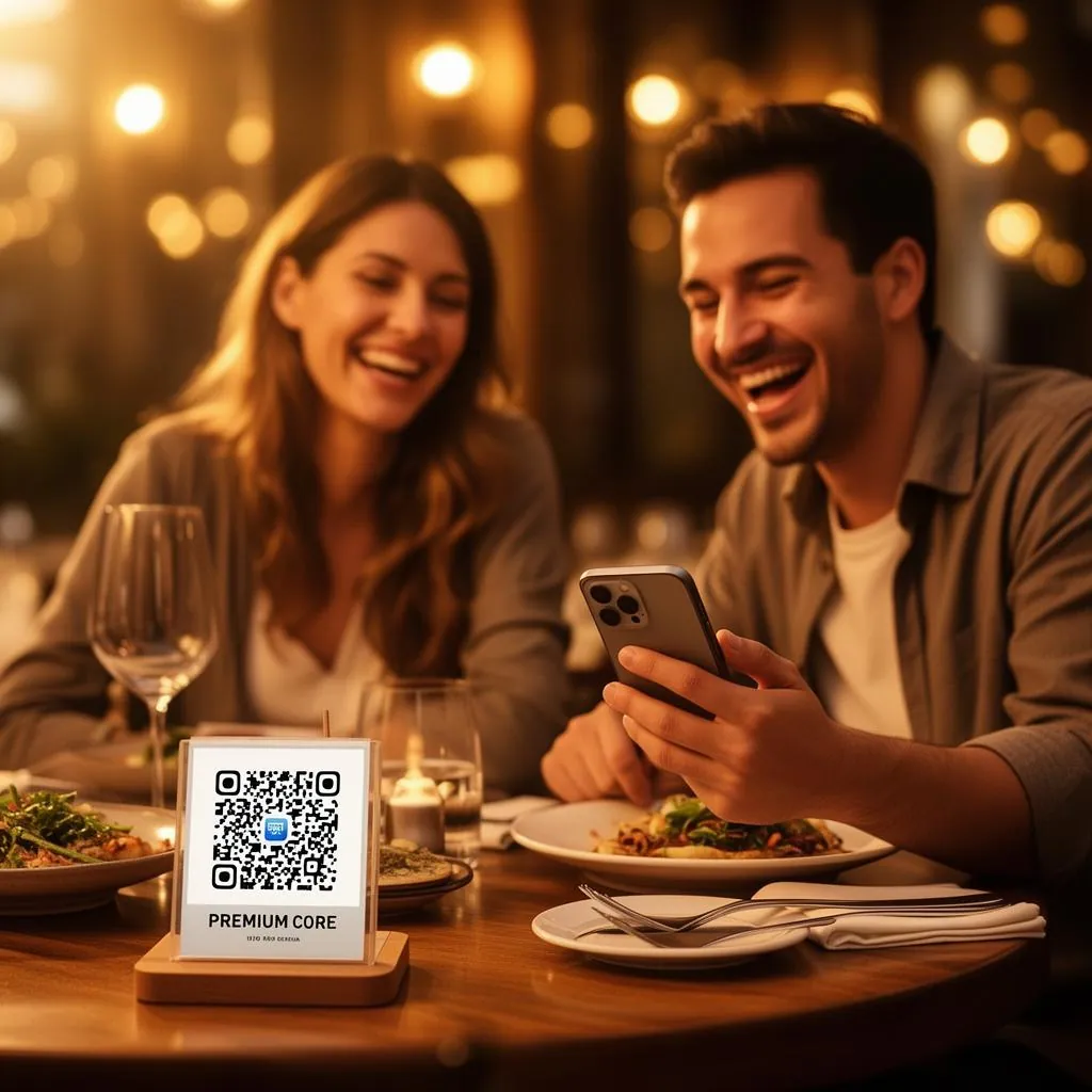 Customers scanning a premium QR touchpoint for digital menu