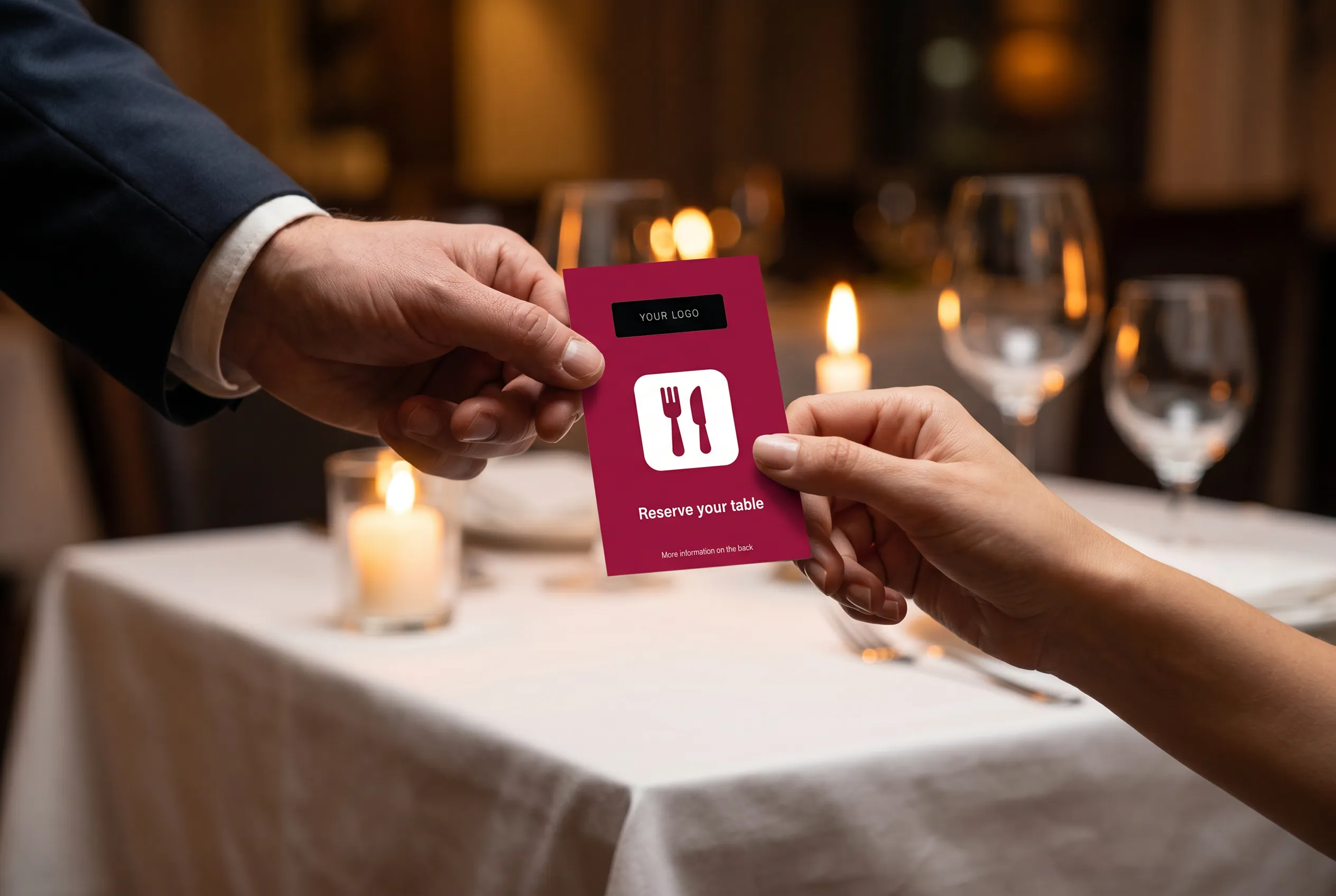 Concierge handing a QR card with TheFork reservation link