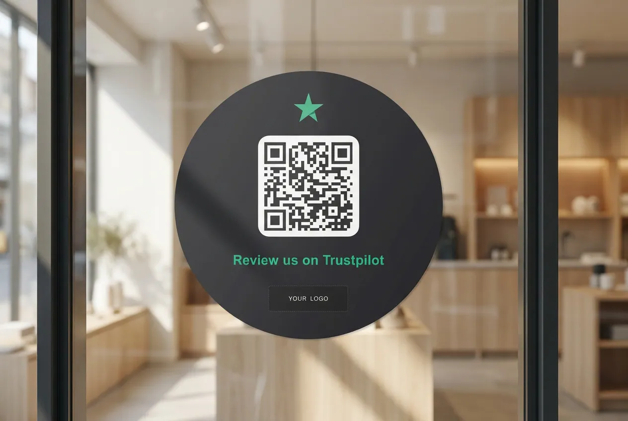 Clinic reception sticker — The desk becomes a 5-star review